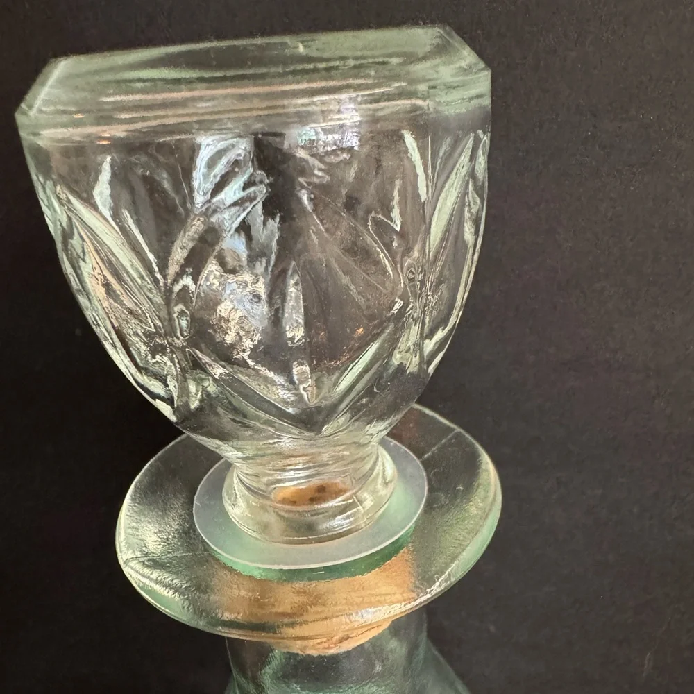 Vintage green cut glass decanter with diamond pattern.No chips or cracks.